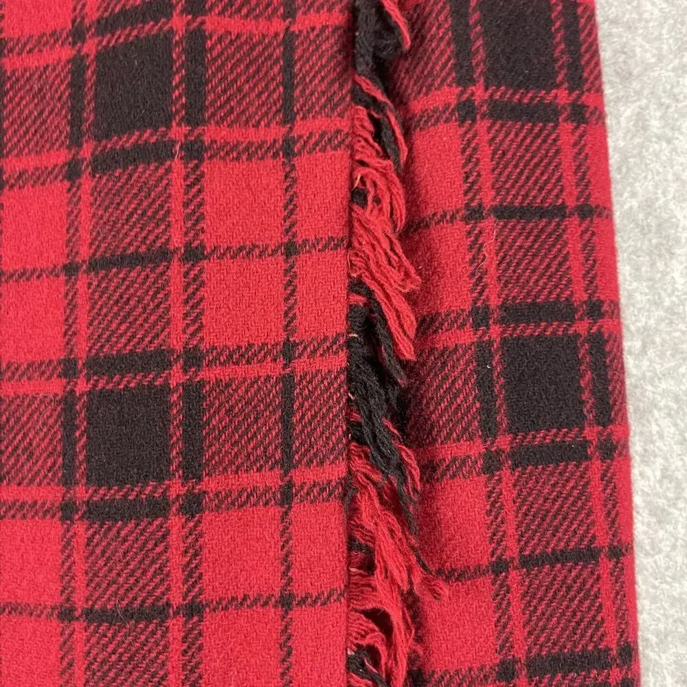 Vintage‎ Breeches Wool Blend Wrap Skirt Womens 12 Red Plaid Fringe Holiday USA